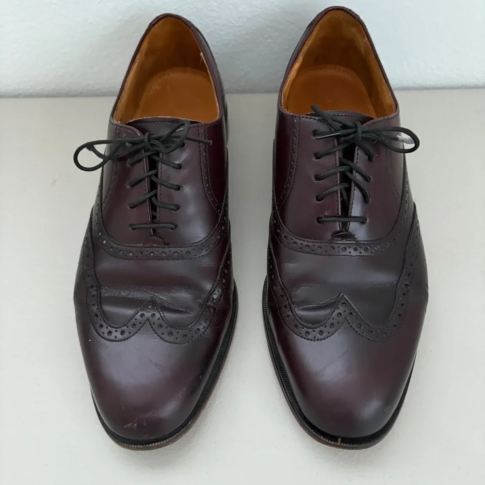 Cole Haan City Mens Burgundy Leather Wingtip Oxford Dress Shoes Size 9.5D Dressy
